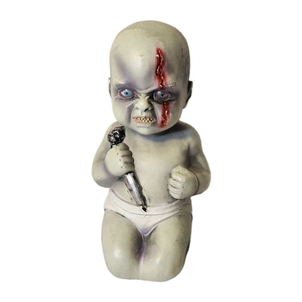 Halloween Zombie Evil Baby Holding Knife Blue Eyes Blow Mold Prop Decoration GUC